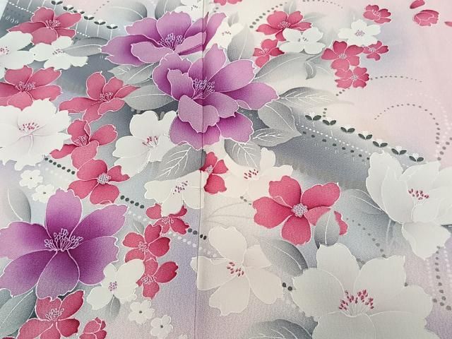 平和屋着物▽上質な小紋　単衣　杢目文　暈し染め　正絹　逸品　AABH2184jh 平和屋着物▽上質な小紋 単衣 型染め 風景花文 鬼しぼ縮緬 やまと誂製