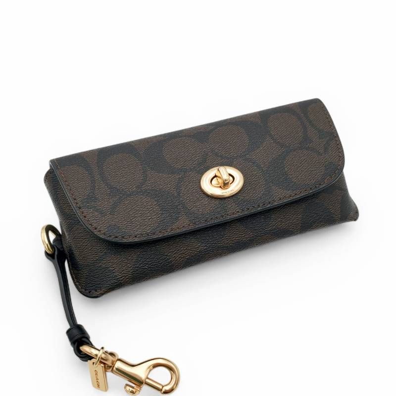 美品 COACH コーチ サングラスケース メガネ ターンロック シグネチャー PVC ブラウン系 茶 73639 上品 大人可愛い ギフト プレゼント 贈り物 普段使い