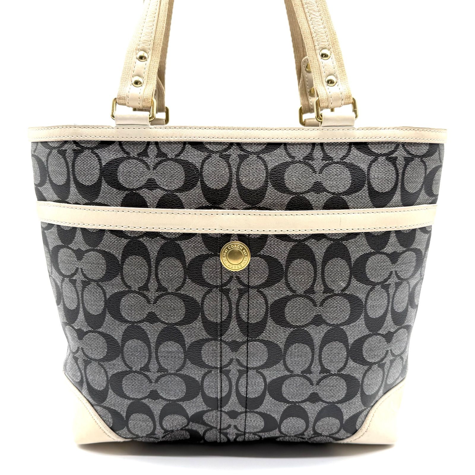 COACH y2k PVC signature gray leather tote bag stripe unisex コーチ 