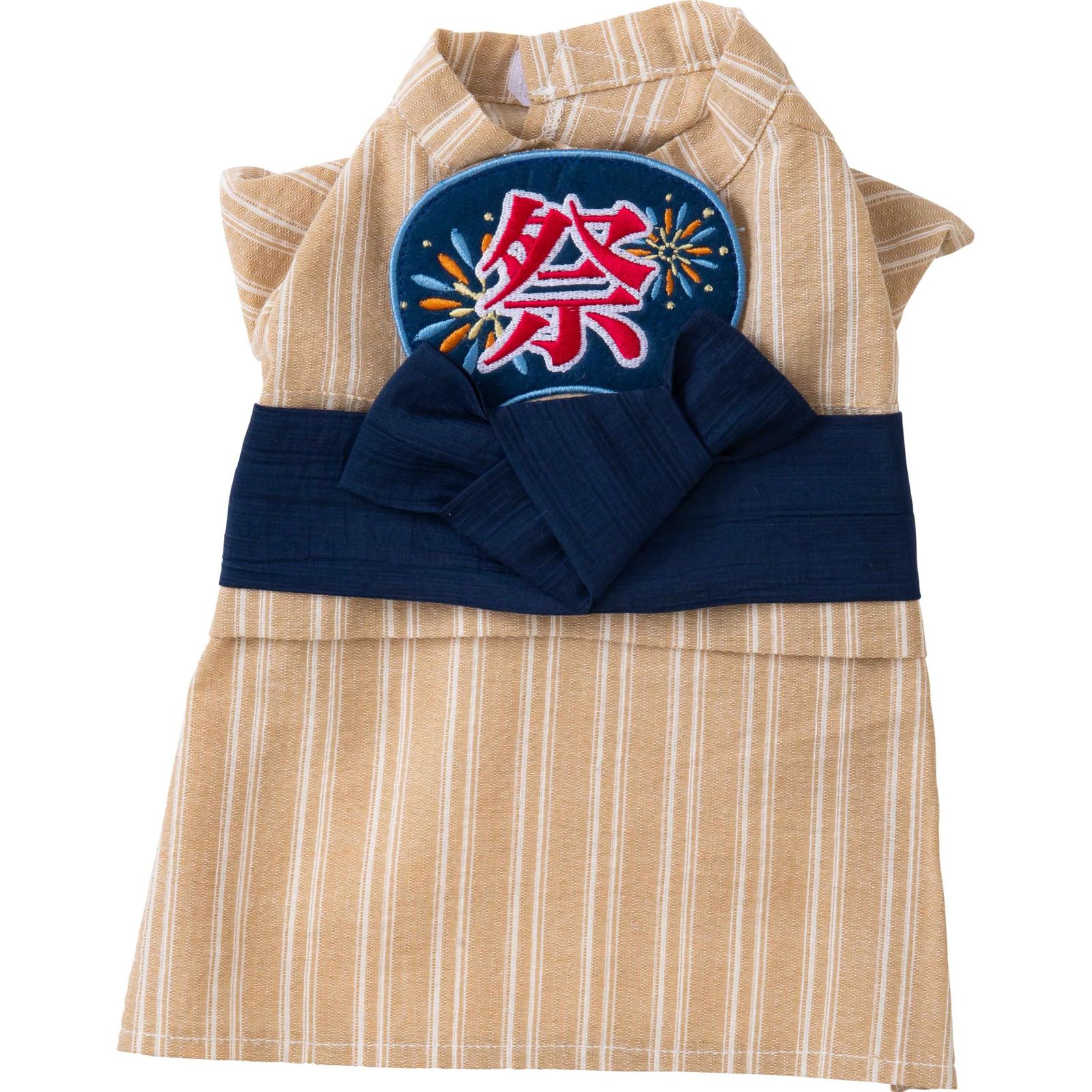 tassu ペット用甚平 犬服 猫兼用 ストライプ柄 マジックテープ うちわ 夏祭り 和風 浴衣 着物 ドッグウェア ペットウェア S ベージュ 169-6242A1