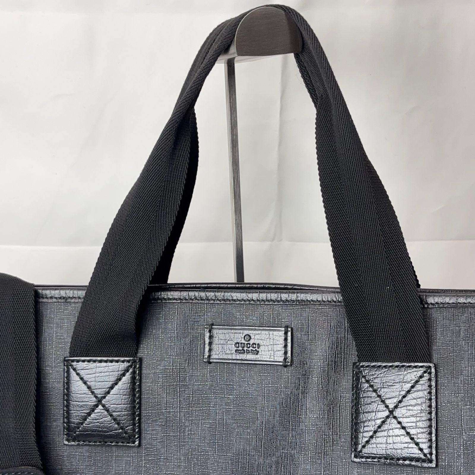 GUCCI GGスプリーム 162163 2WAYトートバッグ グレー PVC 大容量