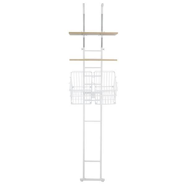 突っ張り式 洗濯機ラック/ランドリー収納 〔棚2枚+バスケット2個 type ホワイト〕 幅55cm スチールフレーム 〔組立品〕