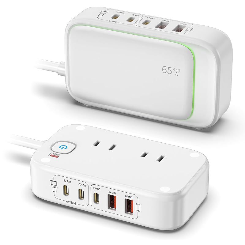 【新品】 solopen 7-in-1 PD65W 急速充電対応 多機能コンセント 2個AC口で2500W USB-CとUSB-A対応 PSE認証済み 雷サージ保護 八重保護 扁平プラグ 持ち運び簡単 デスク整理 出張 旅行に最適 0