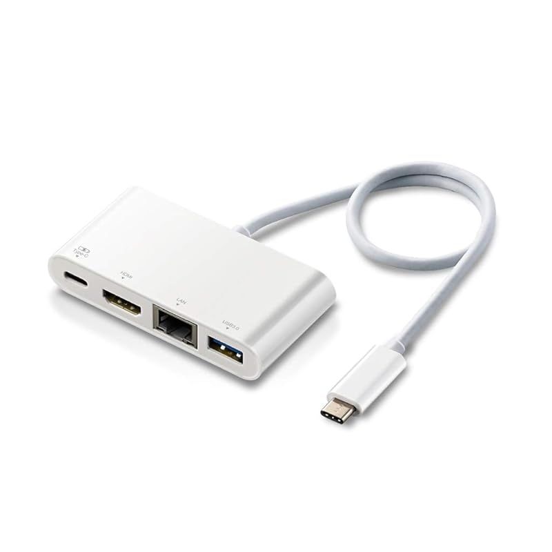 【新品】 エレコム Type-C ドッキングステーション Cハブ PD対応 [充電用Type-C×1/USB(3.0)×1/HDMI×1/LANポート] 30cmケーブル ホワイト DST-C09WH 0