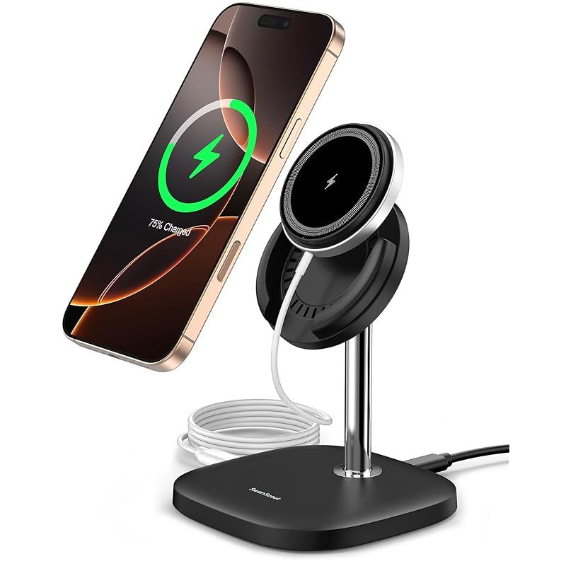 【新品】 MagSafe対応 ワイヤレス充電器、iphone 充電スタンド、マグネット式 ステーション、マグセーフ 置くだけ 15W出力、iPhone 17/16/15/14/13/12シリーズ対応、SwanScout 506M 0