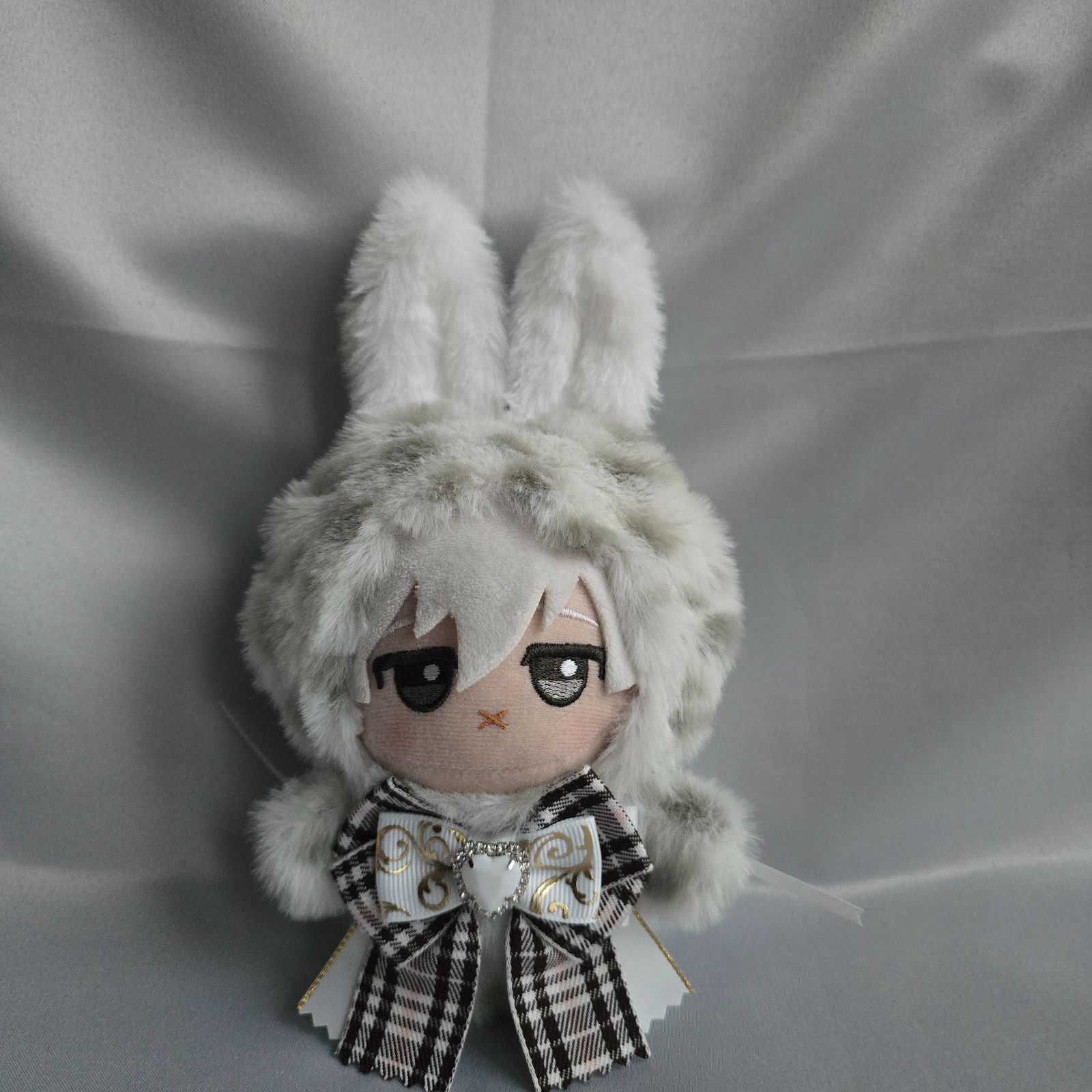 ちびぐるみ ぬい服 11cm 着ぐるみ 立ち耳うさぎ 白ぶちグレー(内耳 白