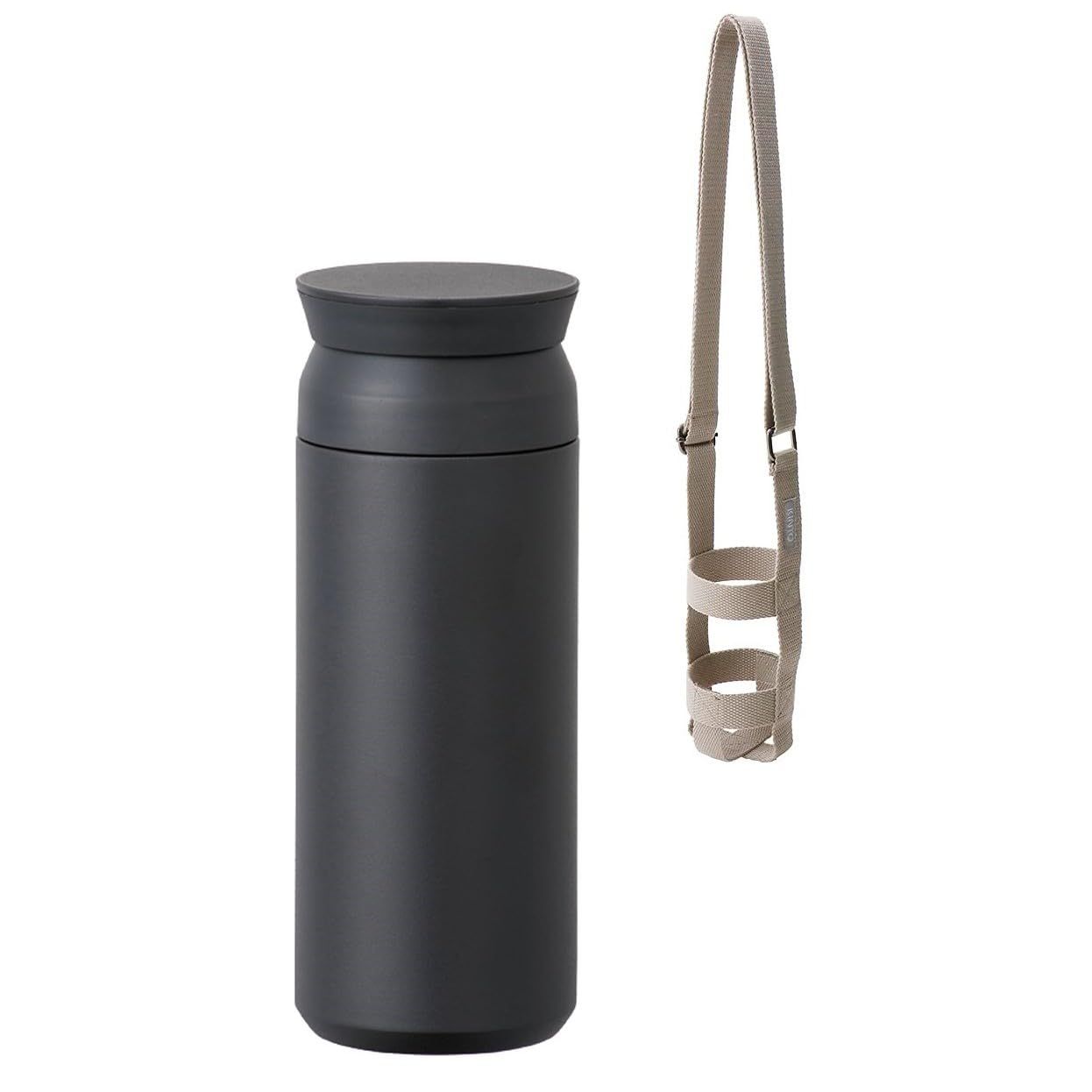 新品 【セット買い】 KINTO (キントー) トラベルタンブラー 500ml ブラック 真空二重構造 保温保冷効果 20946 & KINTO(キントー) タンブラーストラップ 75mm ベージュ 23373