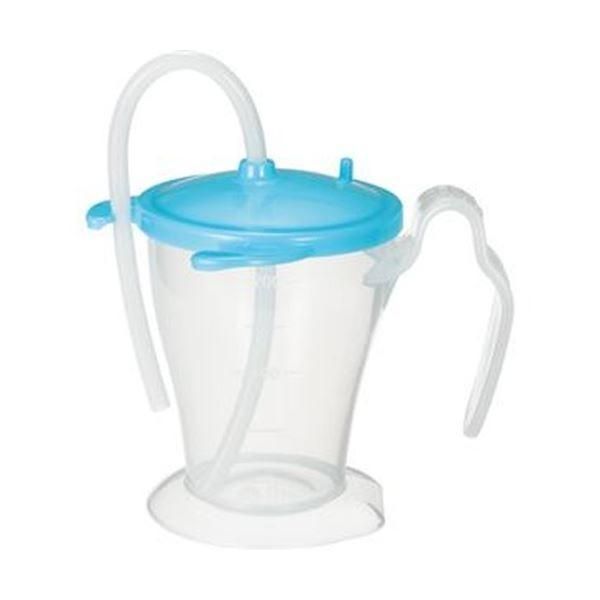 （まとめ）オオサキメディカル プラスハートベッド柵にも掛けられる ストローカップ ブルー 250ml 1個〔×20セット〕