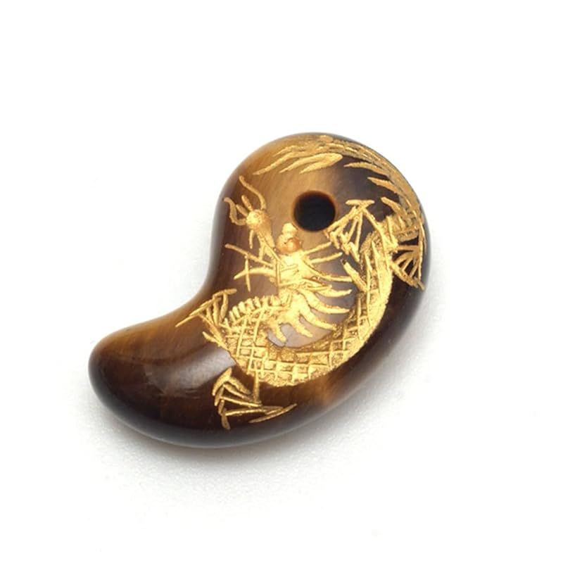 【新品】 タイガーアイ 龍神 勾玉 金彫り パワーストーン お守り 30ｍｍ 粒売り 1