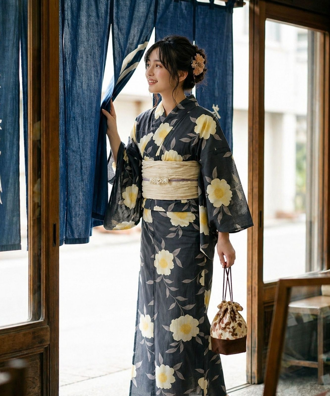 2026年販売開始！山茶花ネイビー 【F】簡単！1人で着れる 綿 浴衣 レディース セパレート 浴衣 3点セット 二部式 浴衣+帯 セパレート浴衣 花火大会 夏祭り 盆踊り フリーサイズ ワンピース浴衣 は下のこのショップの商品をすべて見るよりご覧ください