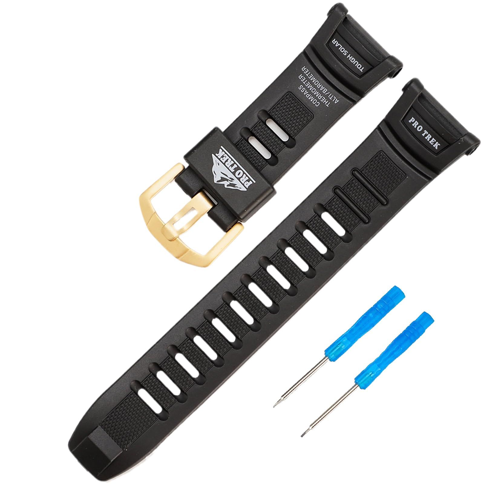 Casio Protrek PRG-130-1V | PRW-1500-1V | PRW-1500J-1 | PRW-1500J-1 — Unisex Watch Accessory 18mm Replacement Resin, 21mm, Black/M/GO [Black/M/Gold Buckle.]