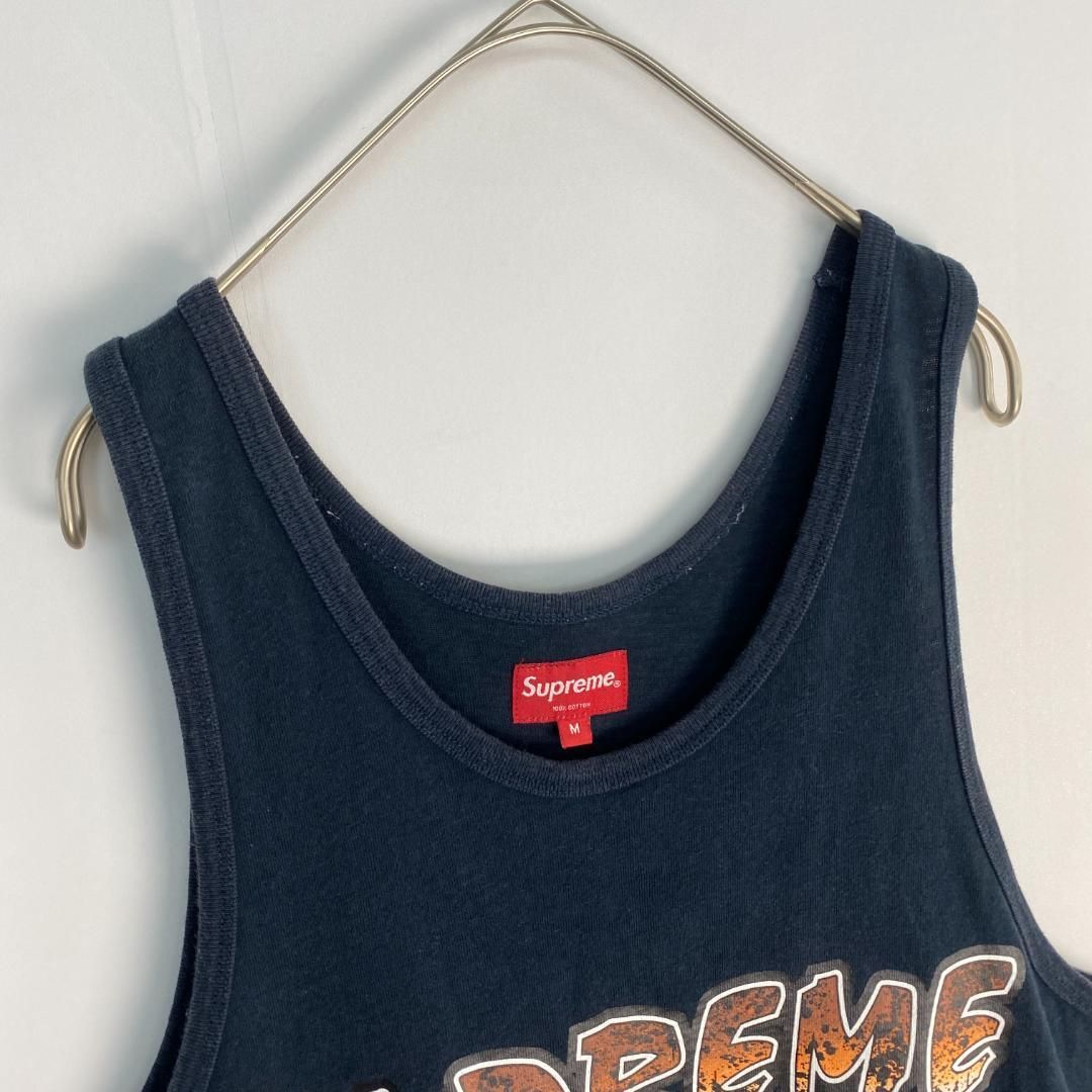 シュプリーム タンクトップ Supreme 綿100% ロゴプリント ネイビー M 