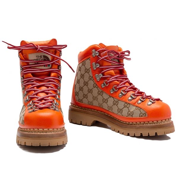 グッチ×ザノースフェイスGUCCI×THE NORTH FACE GGスプリームトレッキングブーツ オレンジ オレンジモカ7(24位）