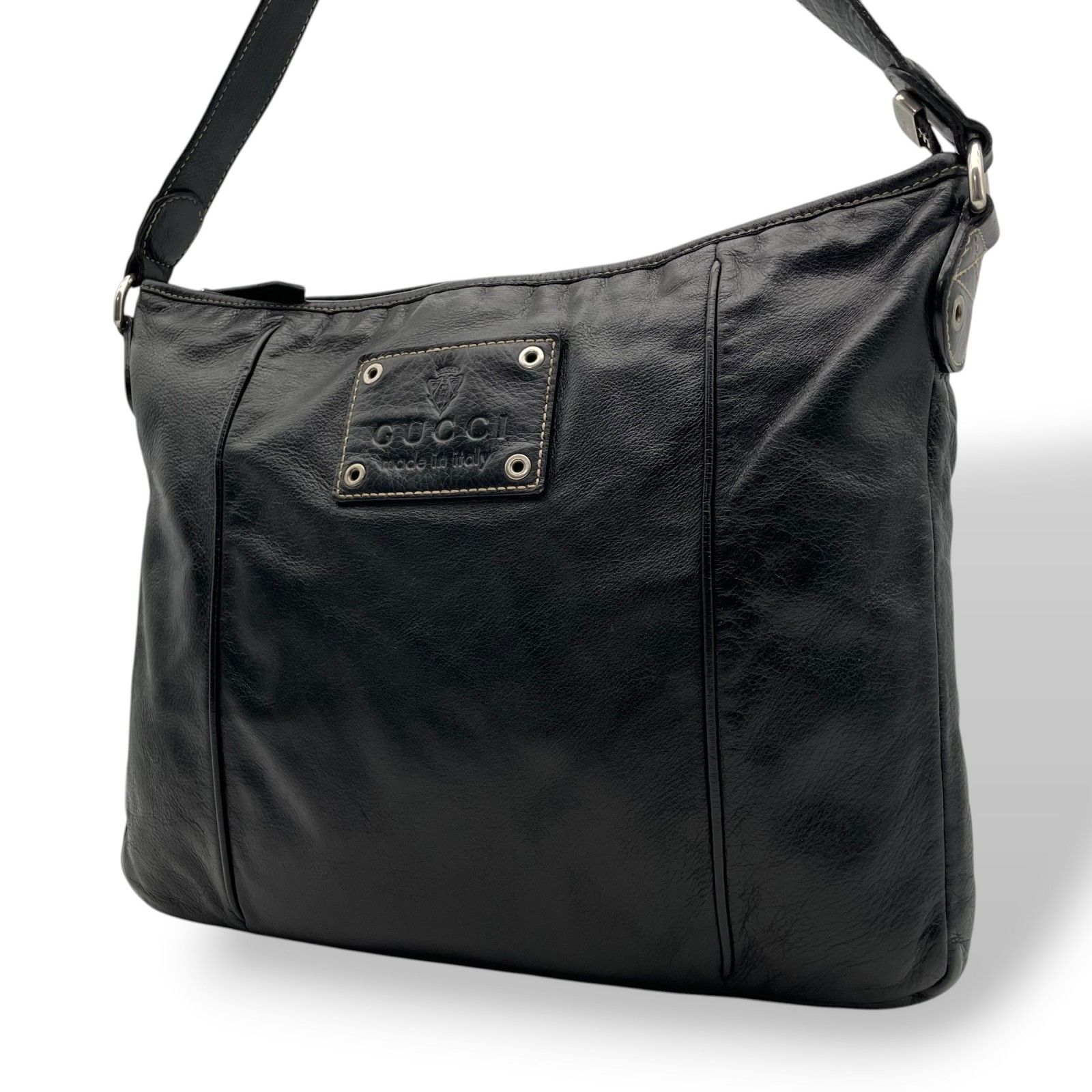 GUCCI グッチ インターロッキングG レザー ショルダーバッグ 黒 