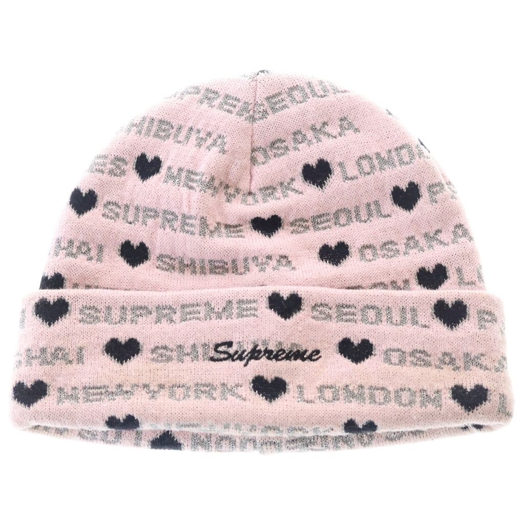 SUPREME (シュプリーム) 24AW Heart Beanie ハート ロゴデザイン ニットキャップ ビーニー 帽子 ピンク