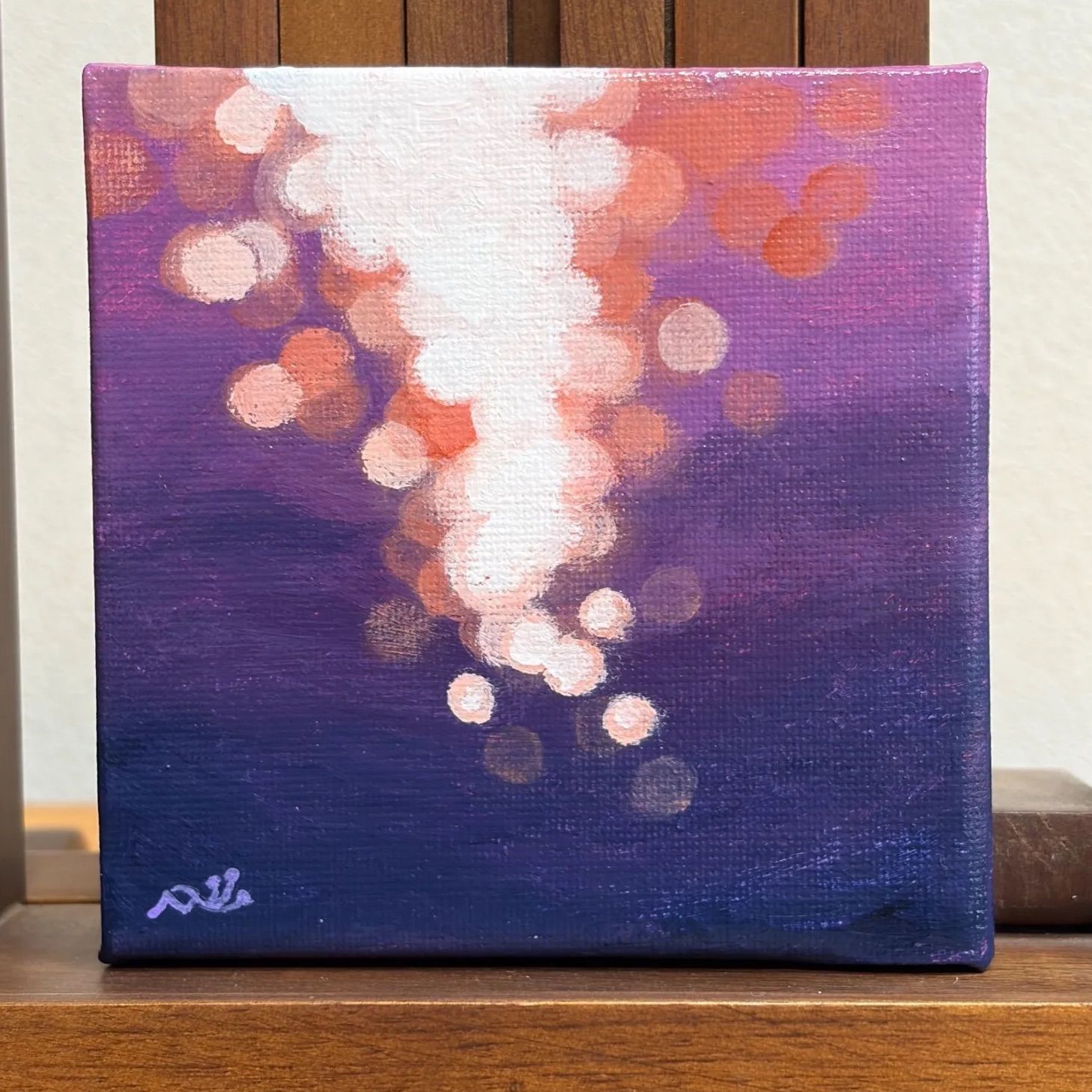 アクリル画 「水面に映る夕陽」 手描き 絵画 風景画 - メルカリ