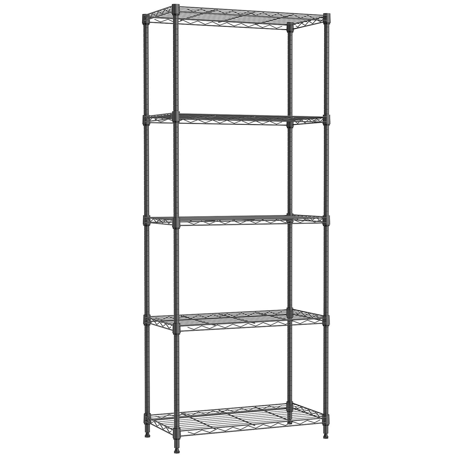 特価商品　頑丈 ワイヤーシェルフ 幅60×奥行30×高さ151.1cm 全体耐荷重487.5kg メタルラック パーツ対応 ポール径19.1mm ブラック スリム パイプ棚 オシャレでかわいい 防錆加工 収納棚 業務用/玄関/リビング/リビング/ランドリー/浴