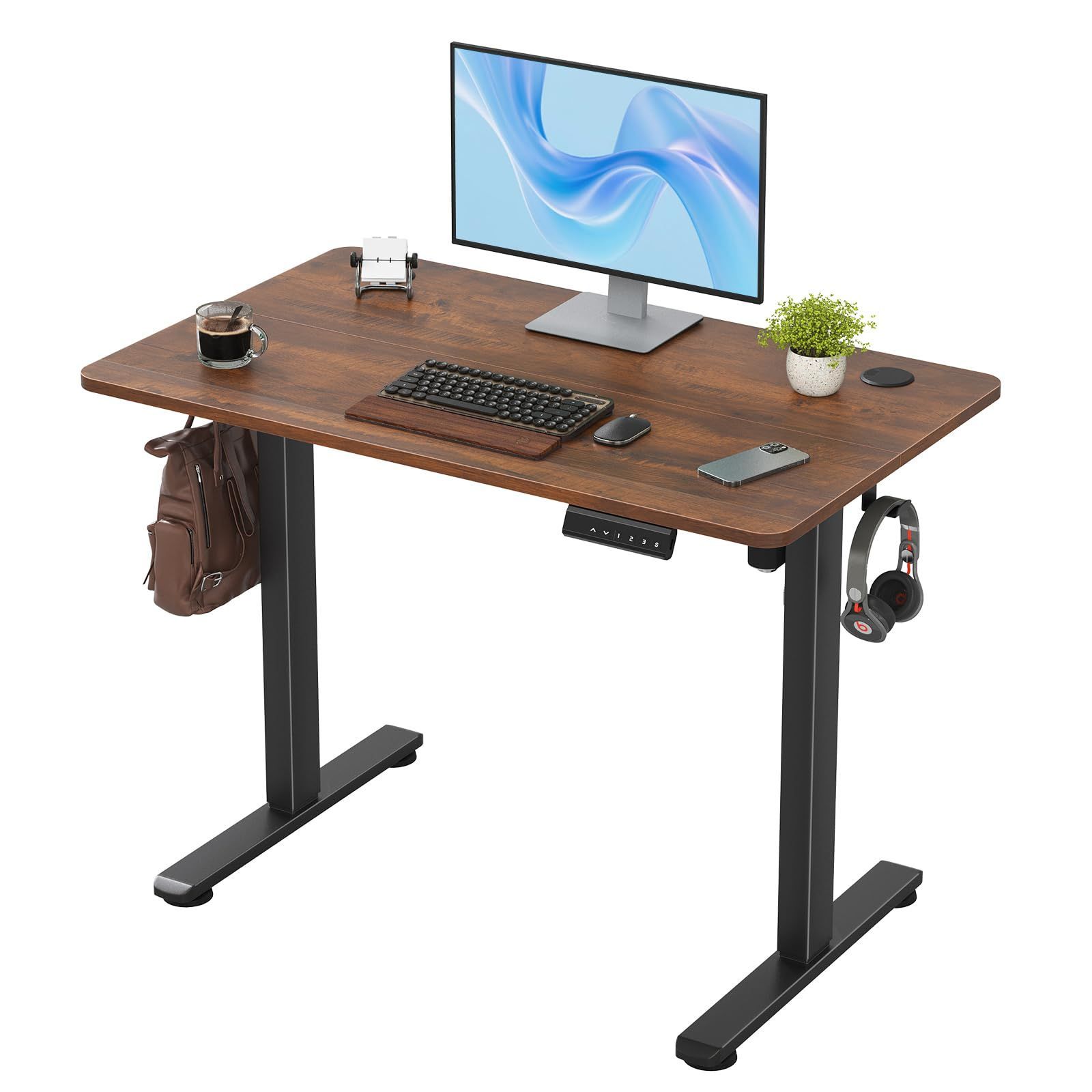 特価商品　/ ブラウン(天板) テレワーク対応 作業机 オフィスデスク パソコンデスク ブラック(足) 昇降式デスク 耐荷重100kg 静音設計 メモリー機能付き スタンディングデスク 電動昇降デスク STARY