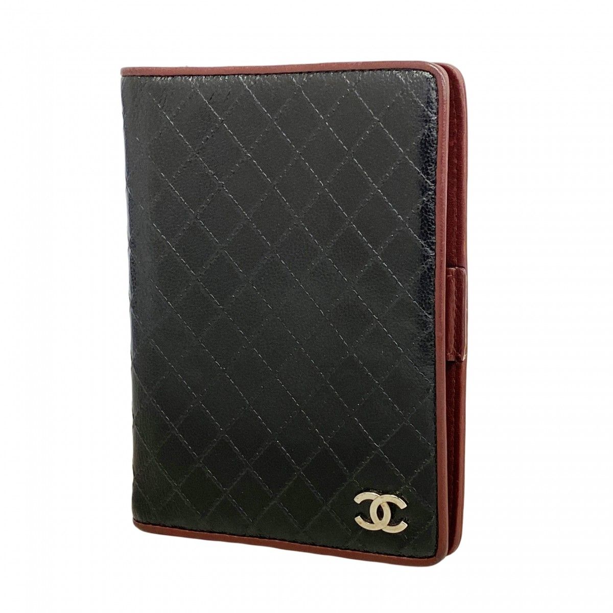 【6de6437-k】シャネル 手帳カバー ビコローレ レザー ブラック シルバー金具【中古】レディース