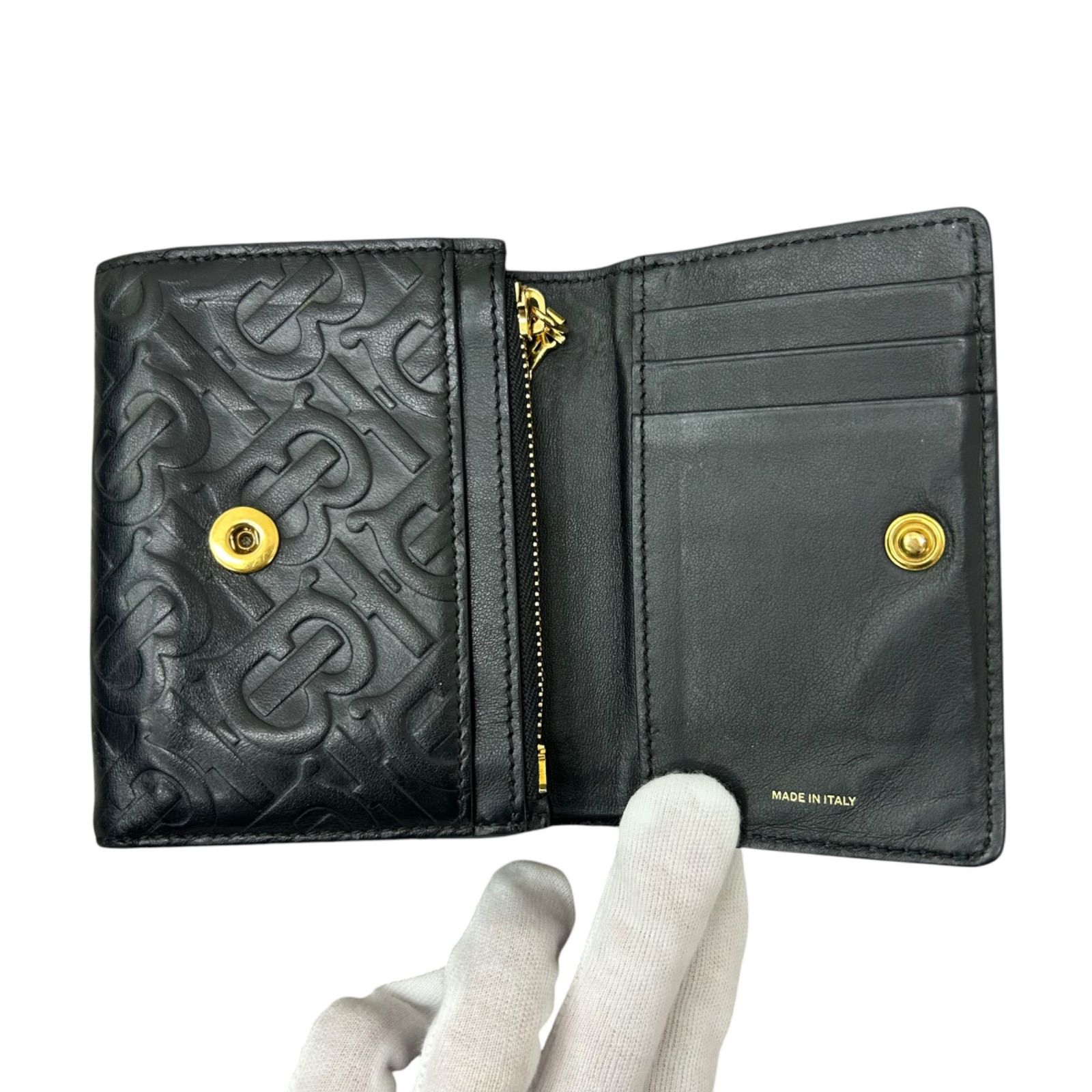 バーバリー BURBERRY モノグラムレザー エンボスロゴ 三つ折財布