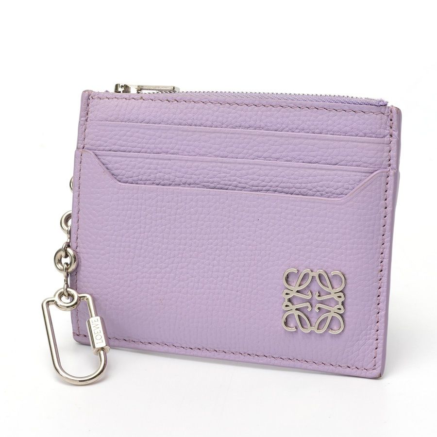 ロエベ / LOEWE　アナグラム スクエア コイン カードホルダー / カードケース　レザー　ラベンダー系 【中古】