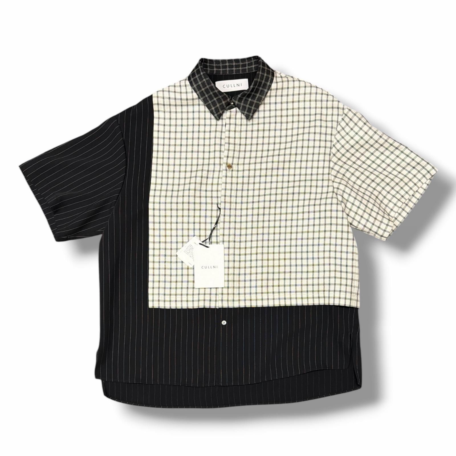 参考上代37400円 未使用 CULLNI 25SS Check Asymmetrical Stripe Short