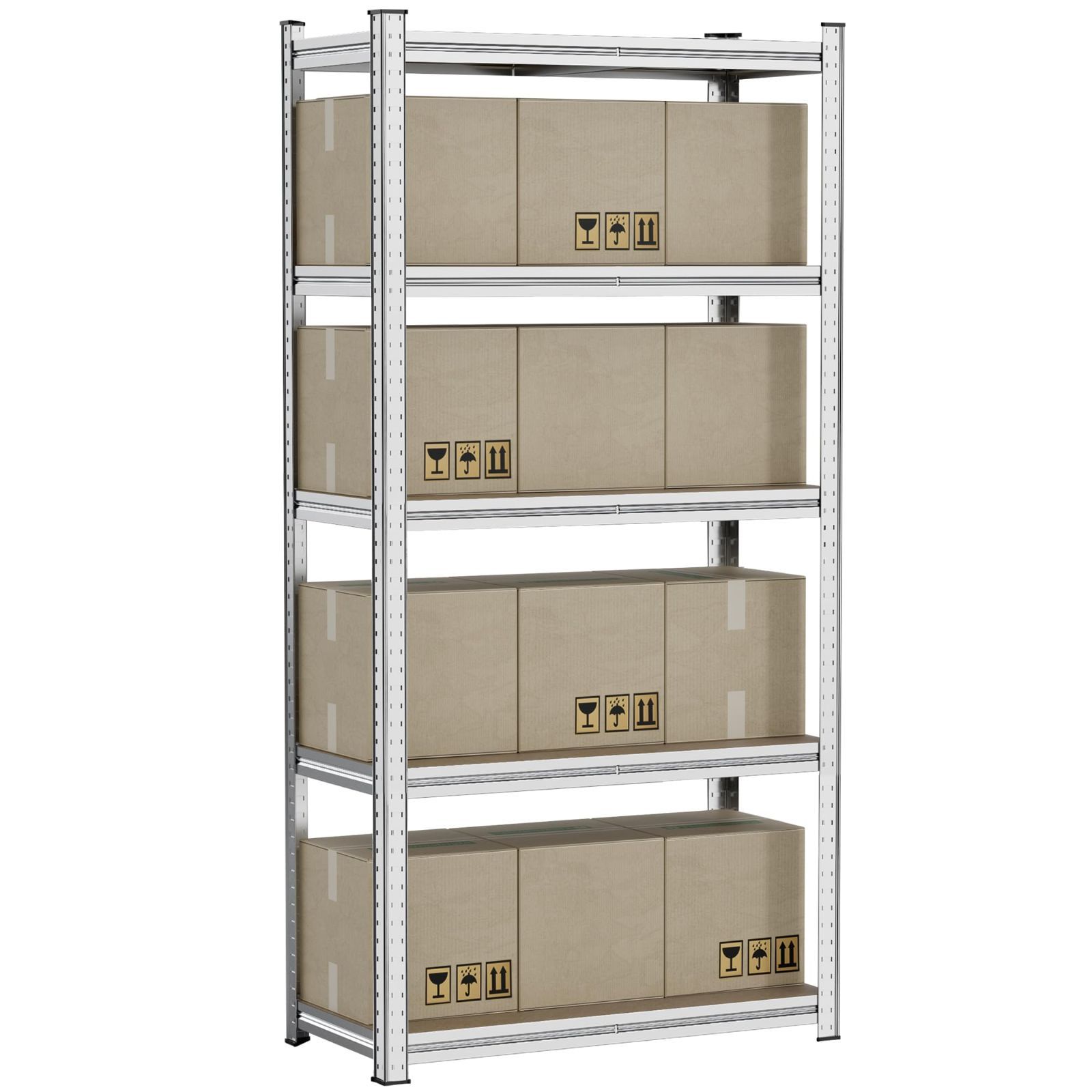 人気商品　幅90*奥行40*高さ180cm メタルラック 棚 ラック 限界耐荷重750kg 5段 高耐荷重収納棚 ステンレスラック 収納ラック スチール棚 スチールラック 置物架 組立簡単 高さ調整可能 作業台 Alebert｢アレベルト｣ ガレージ (シルバ