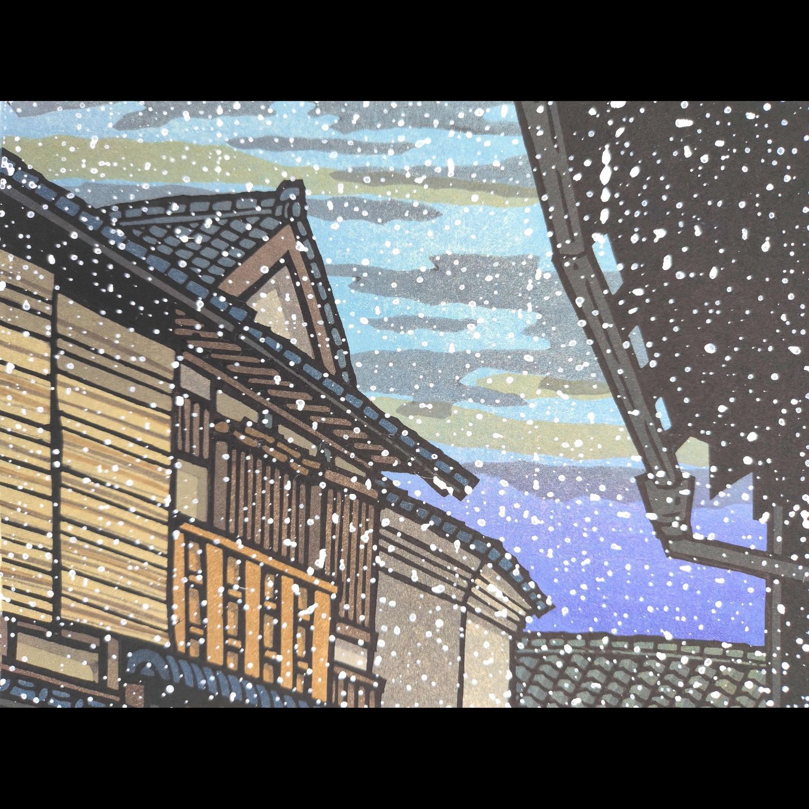 真作]創作版画 西嶋勝之先生木版画「雪もよい」サインあり 無限定