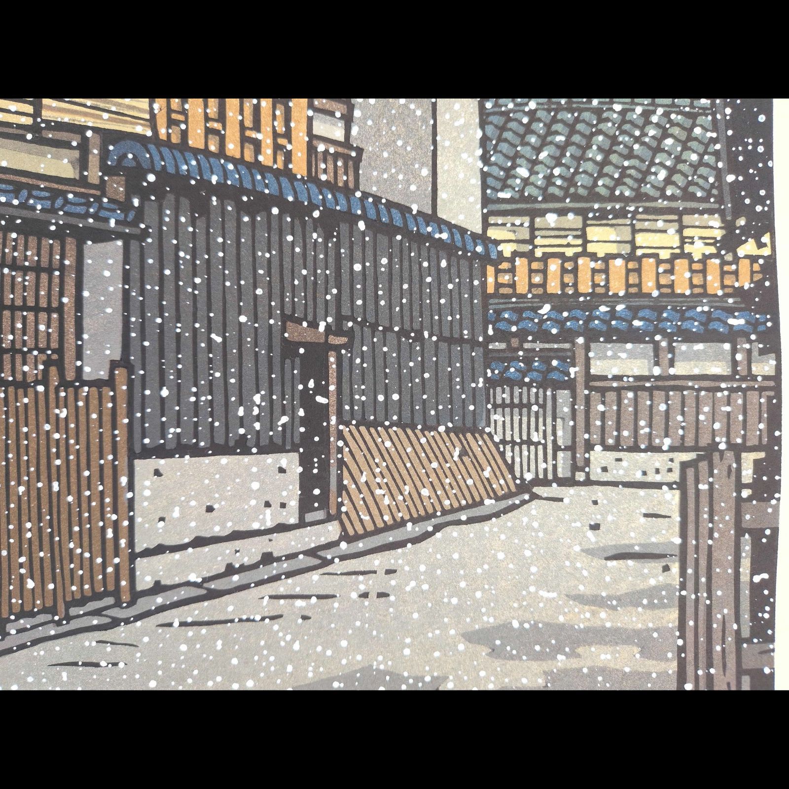 真作]創作版画 西嶋勝之先生木版画「雪もよい」サインあり 無限定