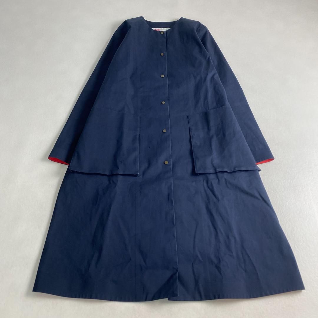 ARKLEY LONGアークリーロング ノーカラーコート ネイビー レッド 英国 