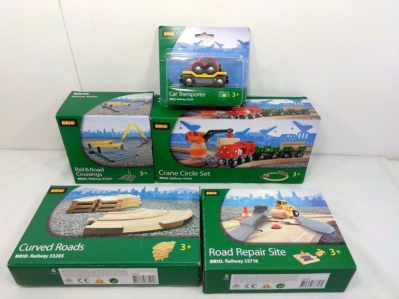26g-434k【中古】BRIO ブリオ　Crane Circle Set 他5点セット　レール　クレーン　車　木製　おもちゃ　33162 33718 33559 33205 33207