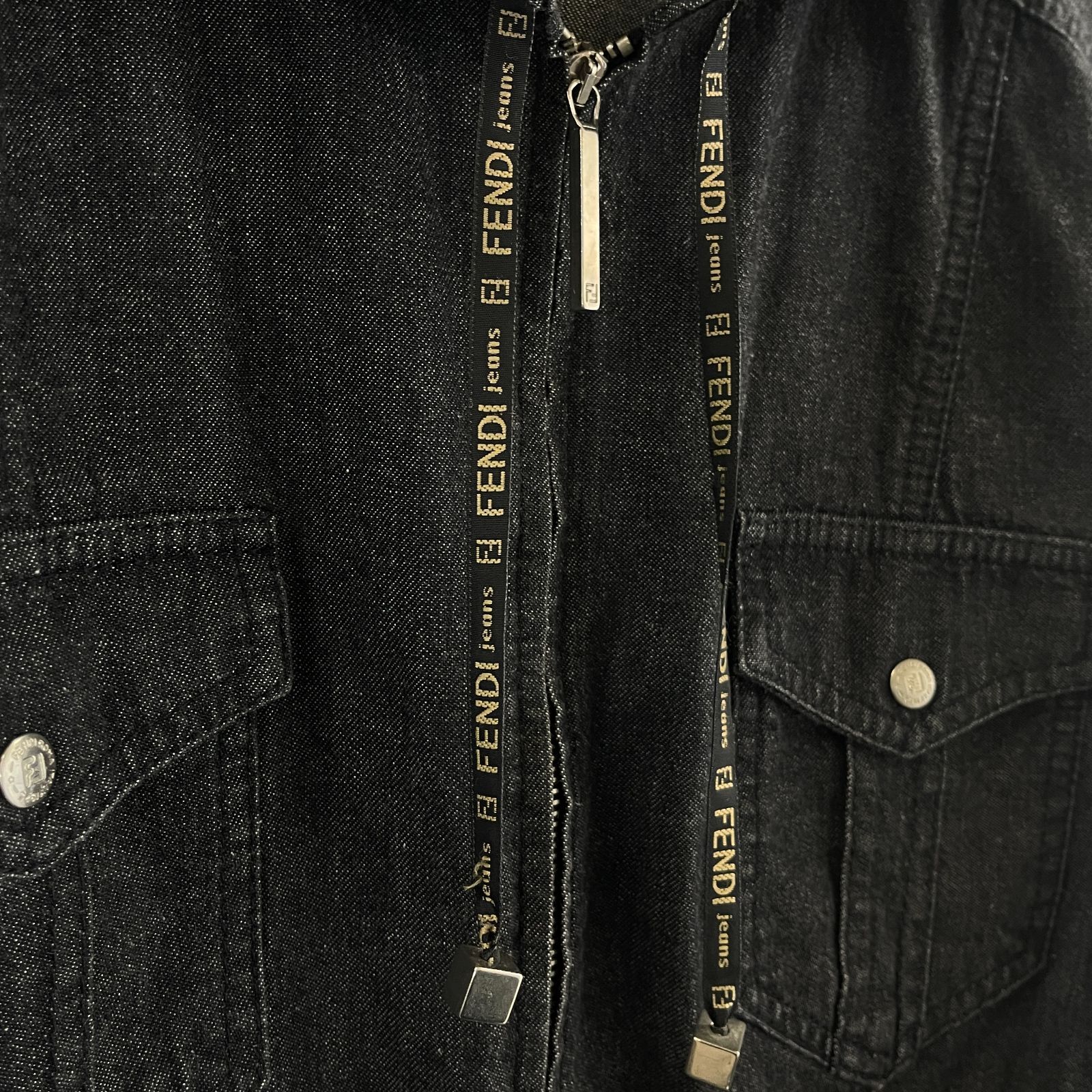 FENDI フェンディ デニムパーカージャケット ロゴテープ ブラック