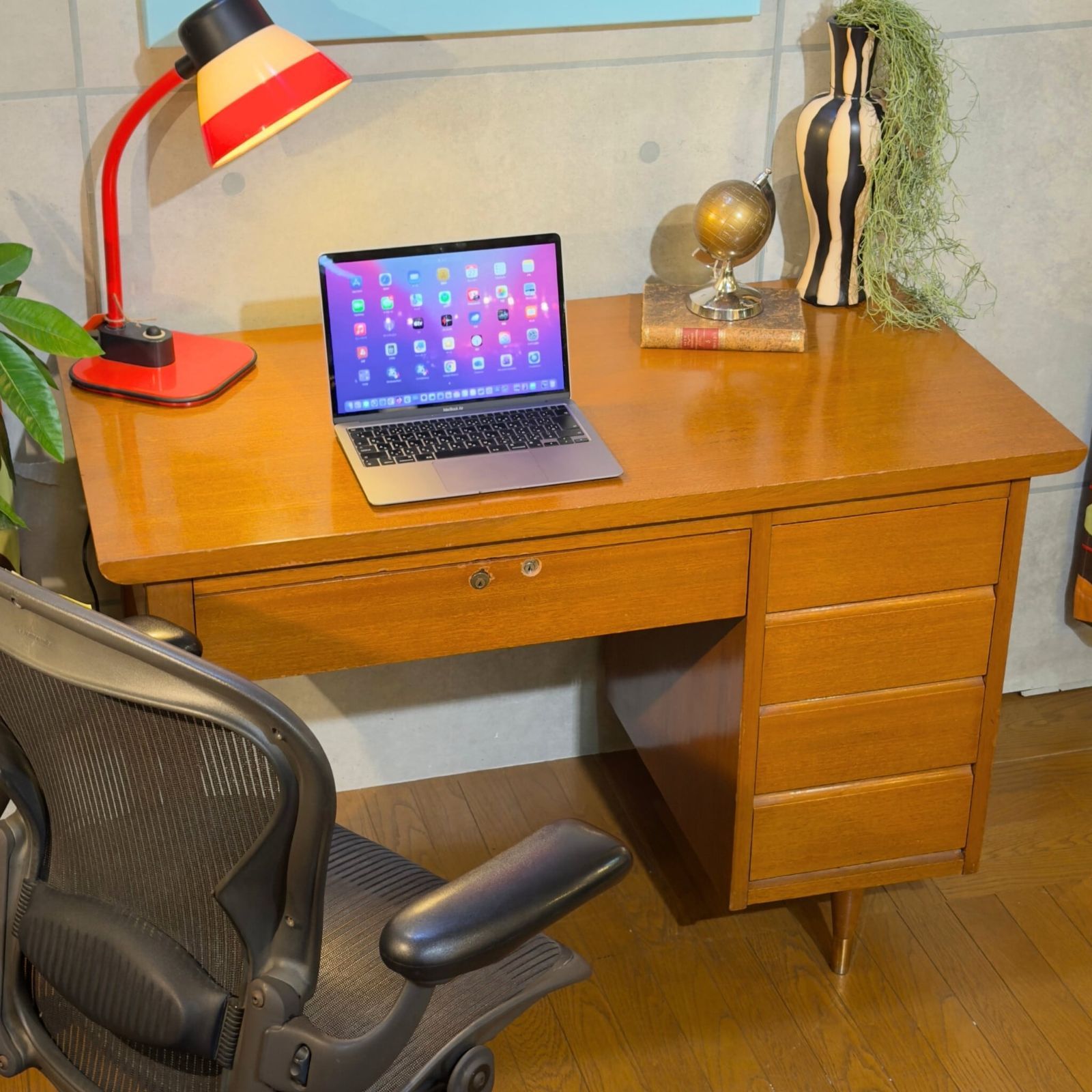 【VINTAGE】Japanese Mid-Century One-Pedestal Desk / ジャパンヴィンテージ 片袖デスク ミッドセンチュリー チーク 書斎机