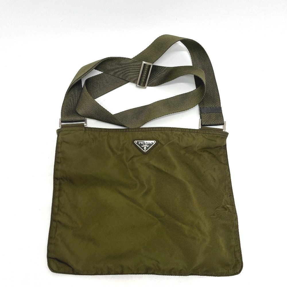 プラダ PRADA トライアングルロゴ 三角ロゴ プレート ハンドバッグ トートバッグ ショルダーバッグ ナイロン カーキ PRADA - プラダ PRADA ロゴ トライアングルロゴ 三角ロゴ プレート
