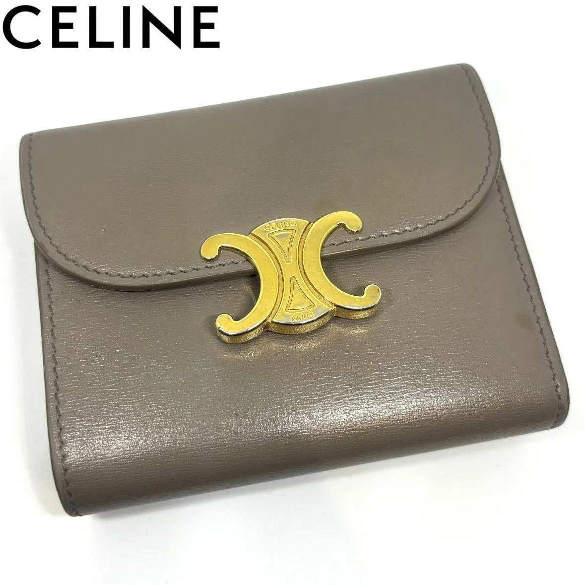 CELINE セリーヌ トリオンフ スモールフラップウォレット レザー コンパクトウォレット ベージュ