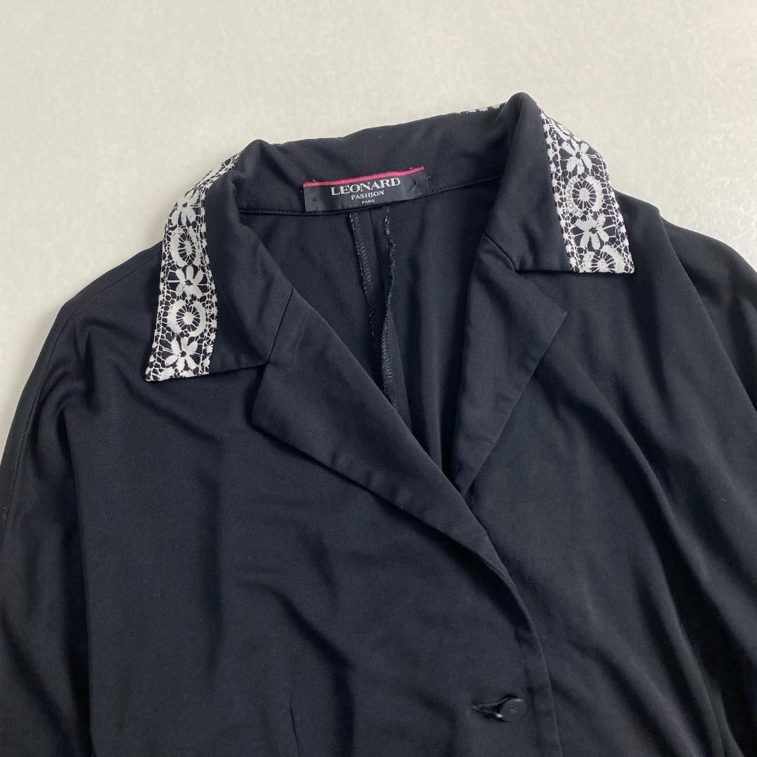 LEONARD レオナール　カーディガン　カンカン素材　花柄　長袖　サイズLL 中古・古着通販】LEONARD (レオナール) 花柄カーディガン ブラック