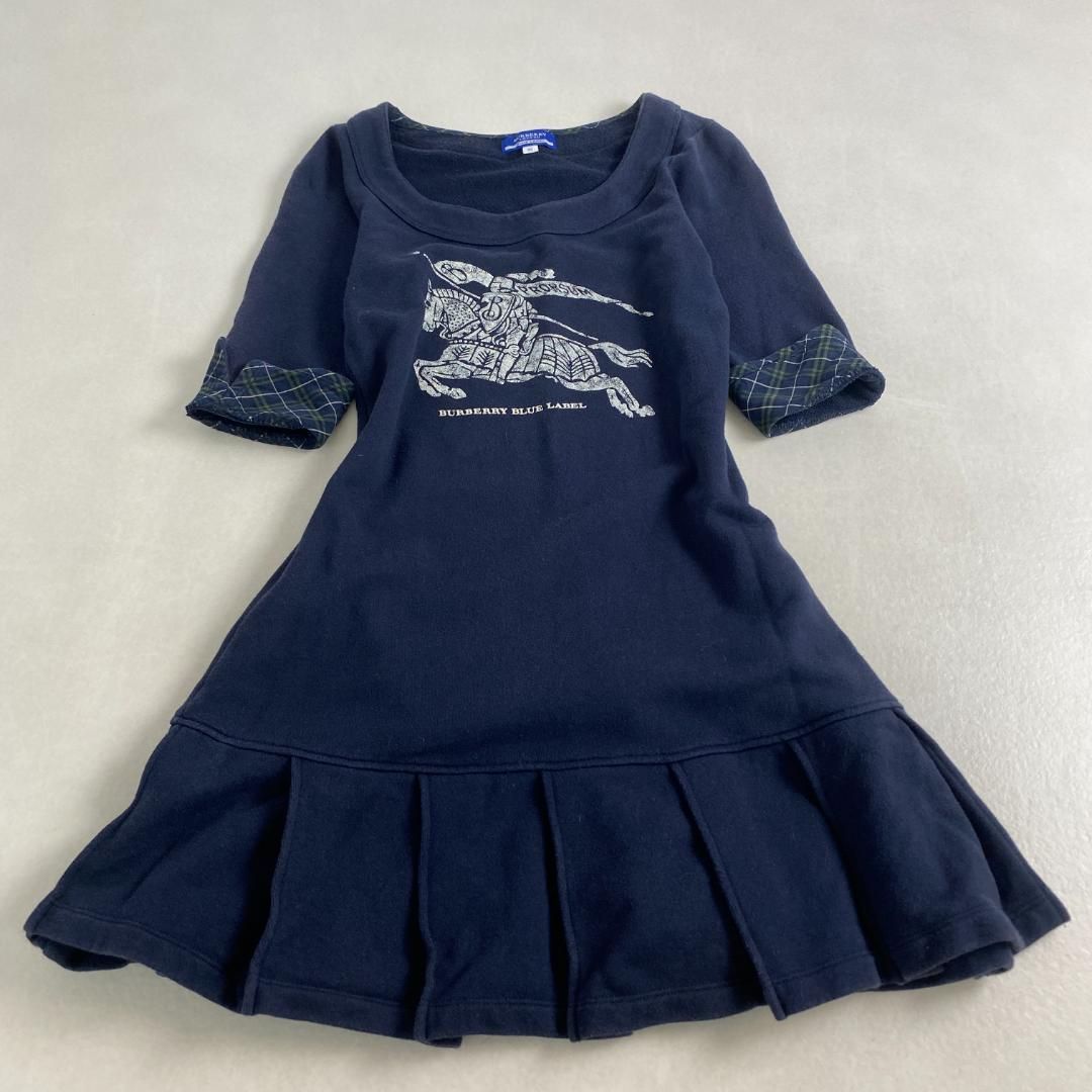 バーバリーブルーレーベル　ノバチェック　プリーツ　フレア　ワンピース　●美品● バーバリーブルーレーベル ワンピース ノバチェック ロゴプリント