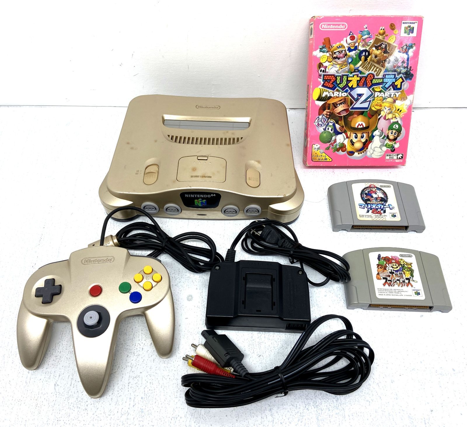 [盛岡24-0320] ☆すぐ遊べるセット☆ NINTENDO64 ゴールド NUS-001 おまけソフト付き ★動作確認済み★ [中古/80]