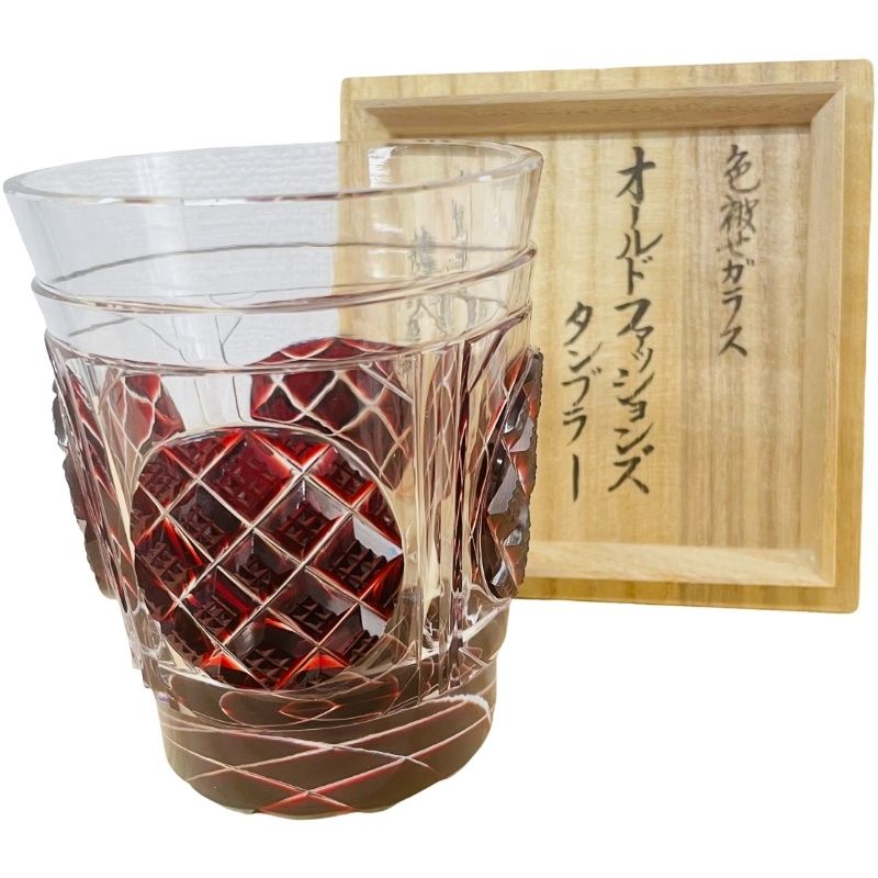 創作島津 薩摩切子 色被せガラス オールドファッションズタンブラー 赤 