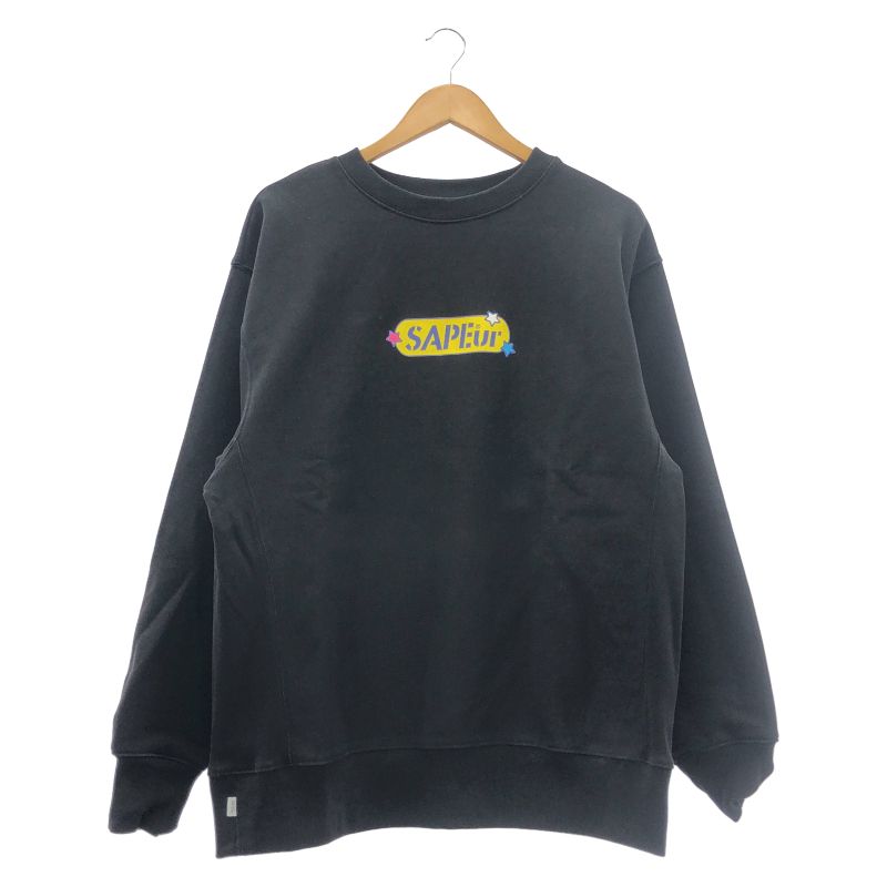 中古】SAPEur 70s POP HEAD CREW NECK スウェット サイズXL ブラック 