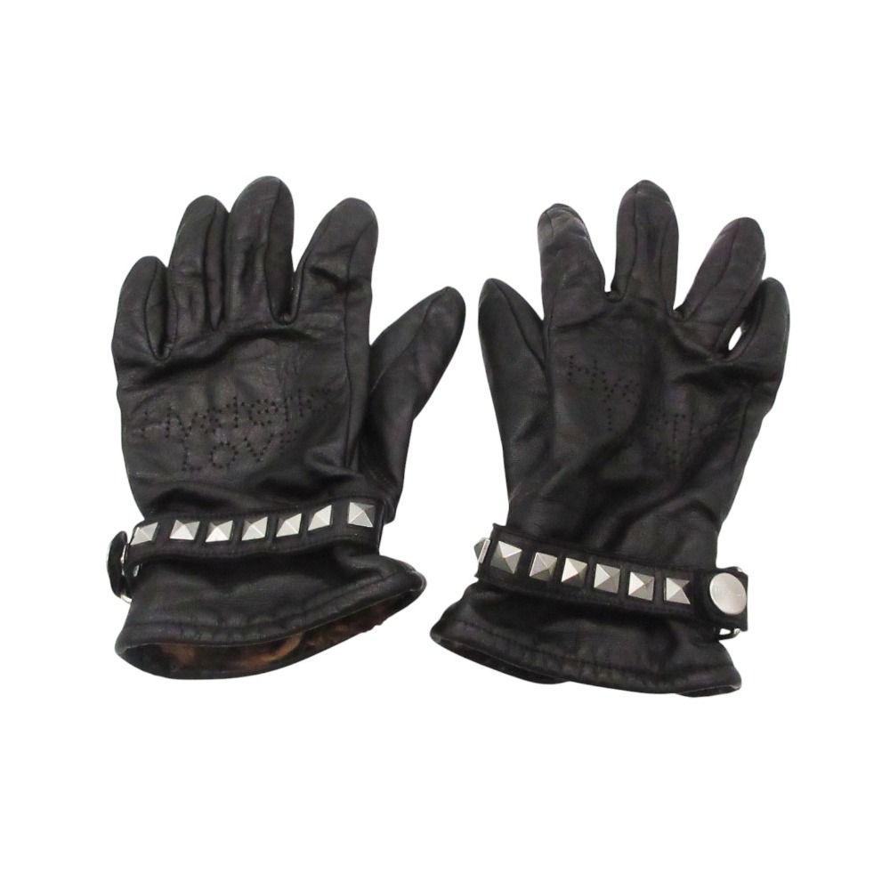 HYSTERIC GLAMOUR ヒステリックグラマー 手袋 レザー スタッズ ロゴ グローブ ブラック レディース 【中古】