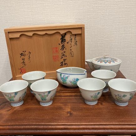京焼 清水焼 二代目高野昭阿弥 染錦淡彩 色絵唐子文 急須 湯冷し 茶碗 茶器 煎茶道具 骨董品