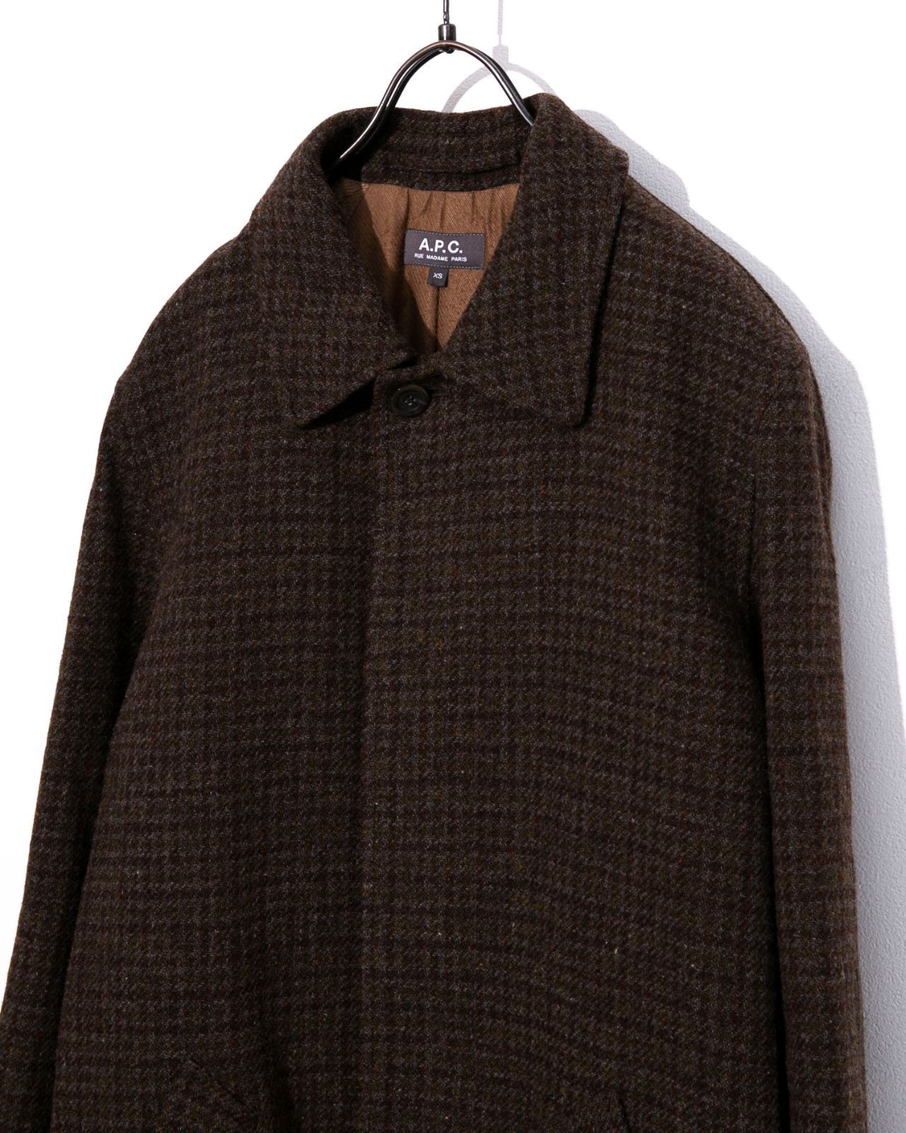 【タカミー】A.P.C アーペーセー ジャガードロングコート ツイード A.P.C. アーペーセー 千鳥格子ツイードステンカラーコート
