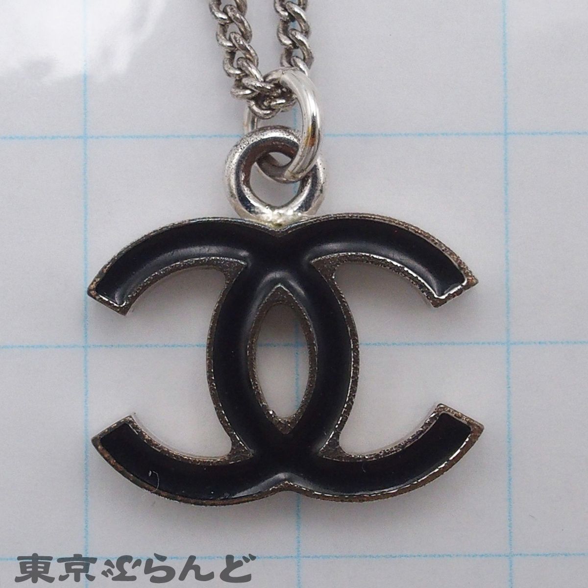 シャネル CHANEL ネックレス ココマーク シルバーxブラック メタル 07V 