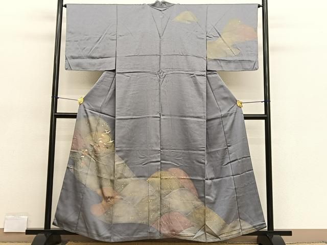 平和屋着物●極上　小紋　菱文　空色地　銀彩　逸品　DZAB5247kh6 平和屋 - リユース着物ショップ