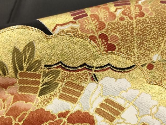 平和屋着物□豪華黒留袖 駒刺繍 束ね熨斗飛鶴花文 金彩 正絹 逸品