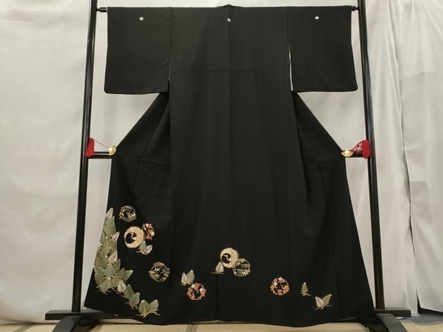 平和屋着物■豪華黒留袖　駒刺繍　松竹梅飛鶴文　金彩　正絹　逸品　AABI6423st