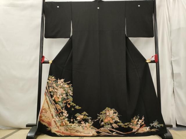 平和屋着物■豪華黒留袖　御所車花文　金彩　正絹　逸品　AABI6424st