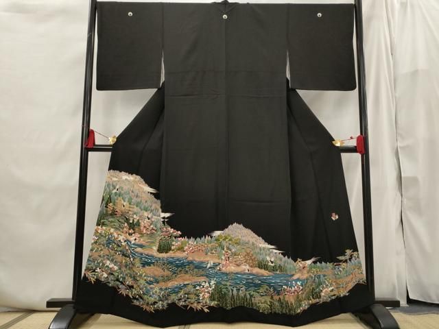 平和屋着物■豪華黒留袖　友禅　作家物　風景文　正絹　逸品　AABI6425st