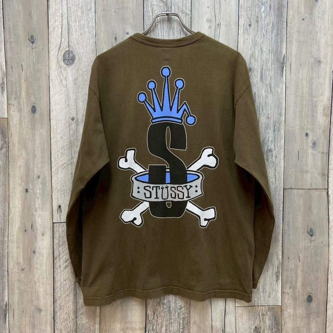 OLD stussy クラウン ロンT OLD STUSSY stussy 90s ステューシー グリーン クラウン 王冠ロゴ 両面